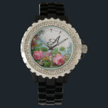 PINK ROSES AND JASMINES,FLORAL MONOGRAM WATCH<br><div class="desc">Elegant , colourful,  romantic vintage style floral design
Red, pink roses, green leaves, white jasmines  by BALDESIGN3D.</div>