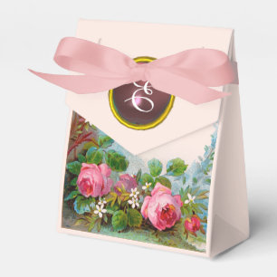 PINK ROSES AND JASMINES GEM STONE WEDDING MONOGRAM FAVOR BOX