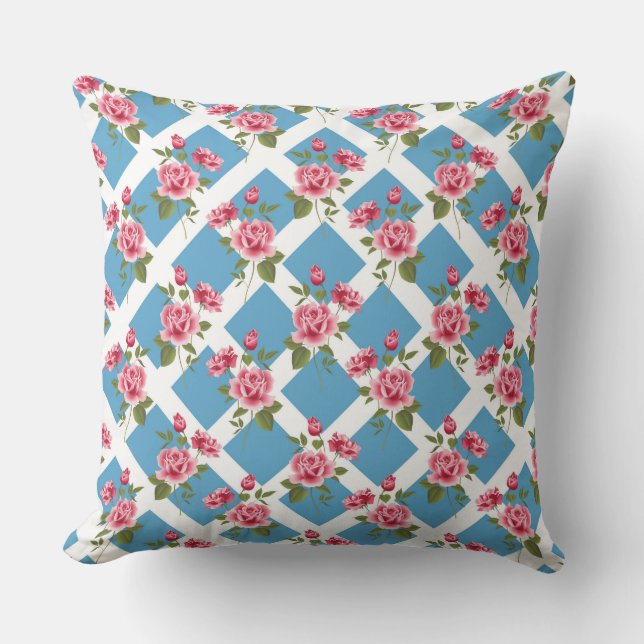 Pink Roses and Lattice, Throw Pillow 20" x 20" (Front)