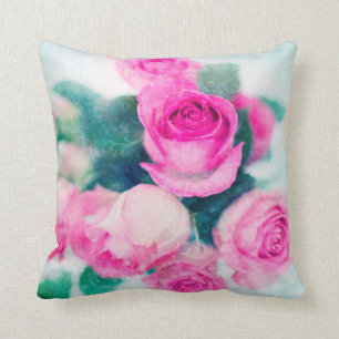 Pink Roses And Leafs Throw Pillow