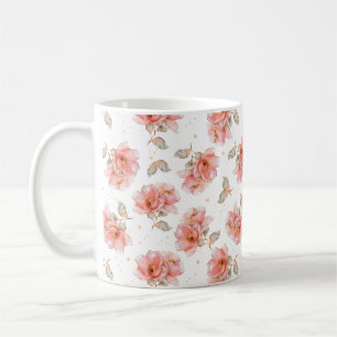 Pink Roses and Leaves Coffee Mug
