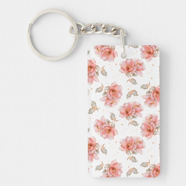 Pink Roses and Leaves Keychain (Front)