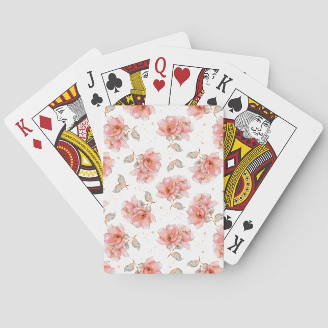 Pink Roses and Leaves Playing Cards (Back)