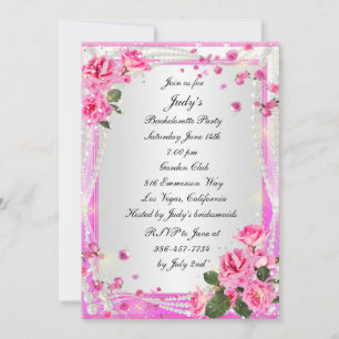 Pink Roses And Pearls Bachelorette Party Invite