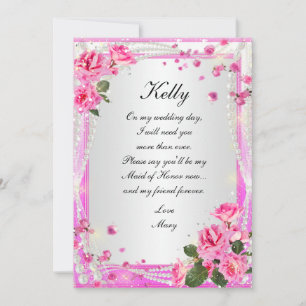 Pink Roses And Pearls Maid Of Honour Card