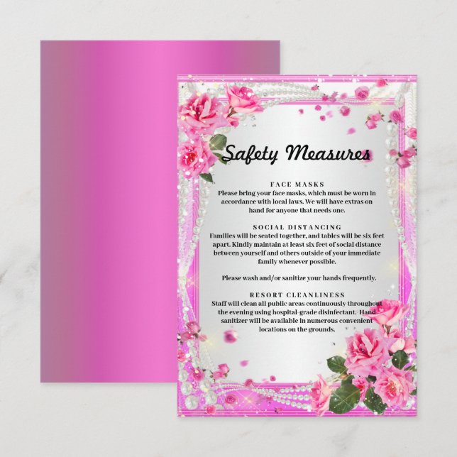 Pink Roses And Pearls Safety Measures Enclosure Card (Front/Back)