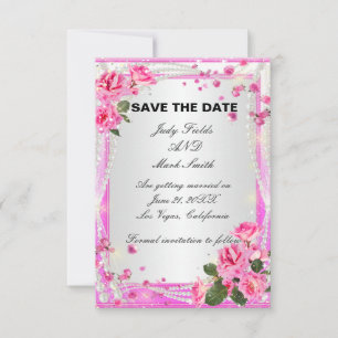 Pink Roses And Pearls Save The Date Card