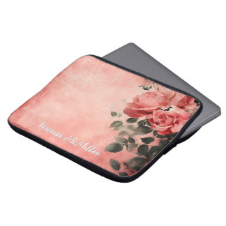 Pink Roses and Pink Background Laptop Sleeve