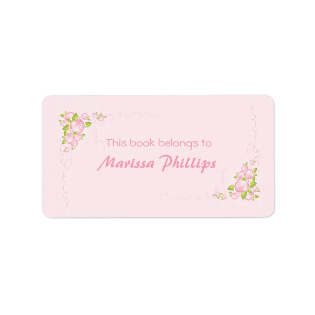 Pink Roses and Ribbons Bookplates Label (Front)