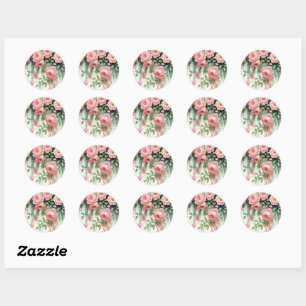 Pink Roses and Ribbons Classic Round Sticker