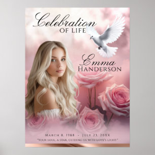 Pink Roses and Rose Gold Funeral welcome sign