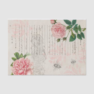 Pink Roses and Script on Parchment Paper