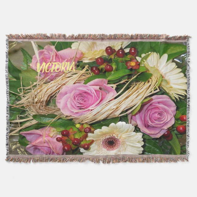 Pink Roses and Things Throw Blanket (Front)