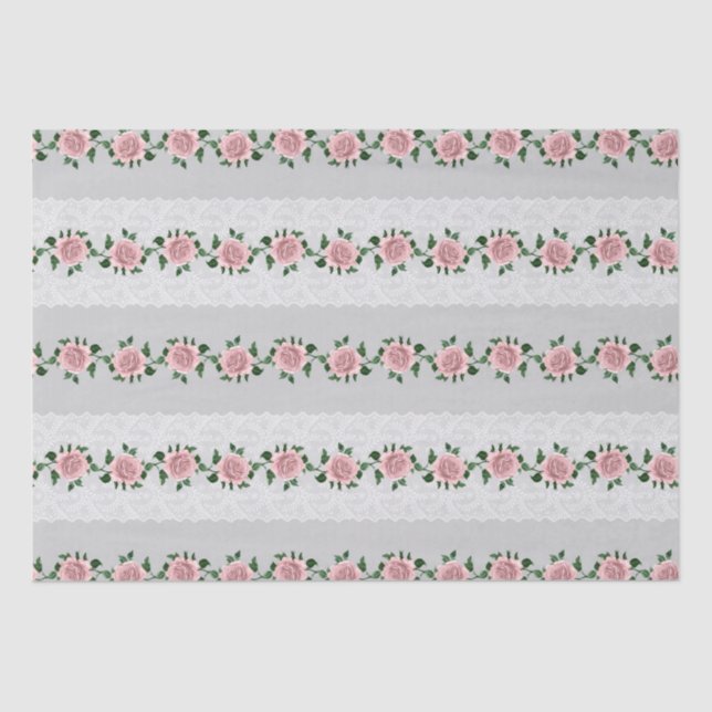 Pink Roses And Wedding Lace  Tissue Paper (Front)