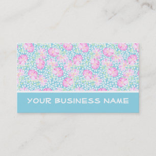 Pink Roses and White Butterflies on Sky Blue Business Card