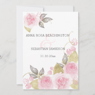 *~* Pink Roses AR15 QR - RSVP Gold Floral Wedding Invitation