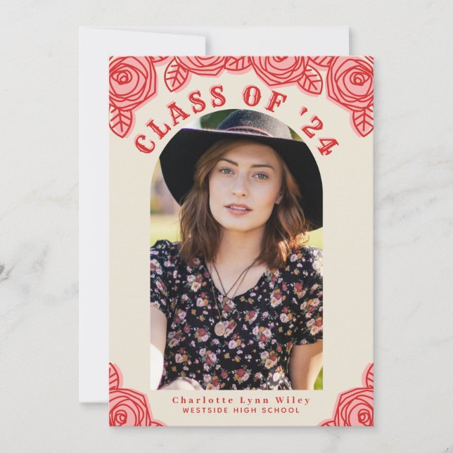 Pink Roses Arch Photo Graduation Party Invitation (Front)
