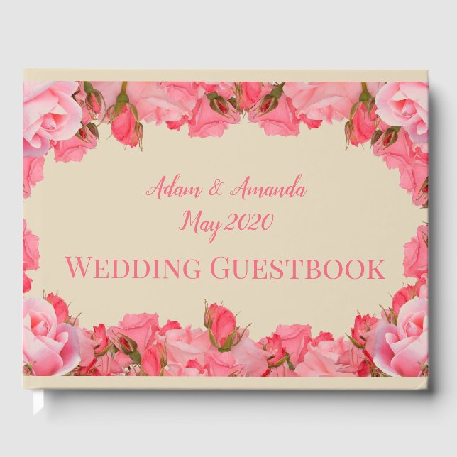 Pink Roses art wedding Guest Book (Front)
