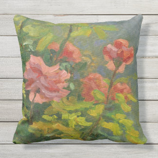 Pink Roses at Sunset Outdoor Pillow
