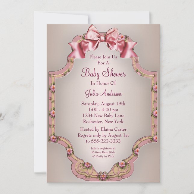 Pink Roses Baby Girl Shower Invitations (Front)