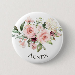 Pink Roses Baby Shower Button Aunt Button