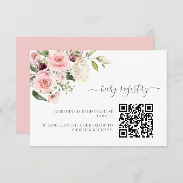 Pink Roses Baby Shower Enclosure Card with QR Code (Front/Back)