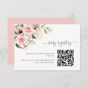 Pink Roses Baby Shower Enclosure Card with QR Code