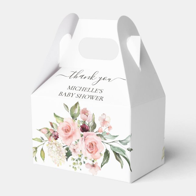 Pink Roses Baby Shower Thank You Favor Box (Back Side)