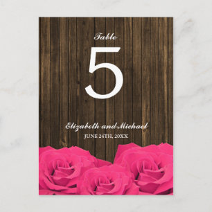 Pink Roses Barn Wood Wedding Table Number Postcard