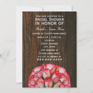 Pink Roses & Barnwood Rustic Bridal Shower Invite