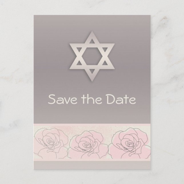 Pink roses Bat Mitzvah Save the Date Postcard (Front)