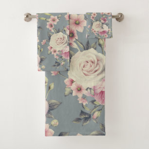 pink roses bath towel set