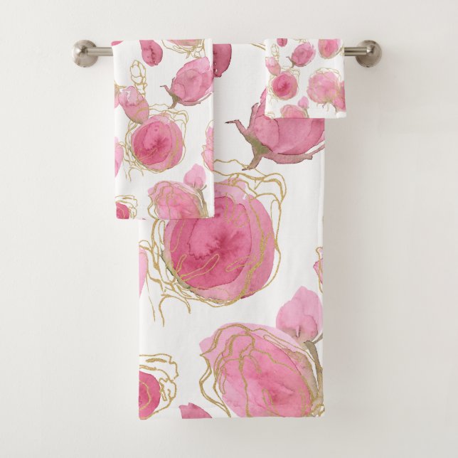 Pink roses bath towel set (Insitu)