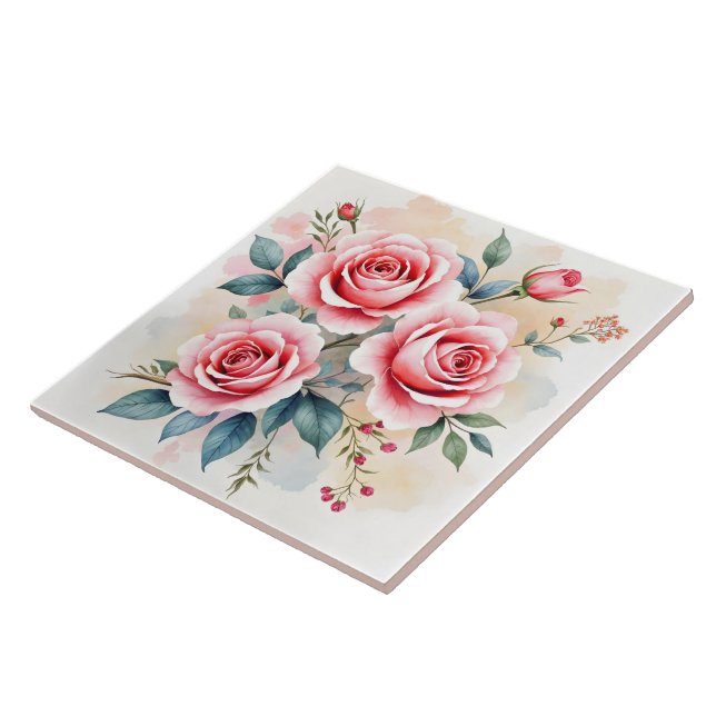 Pink Roses Beautiful Luxury Modern Collection Tile (Side)