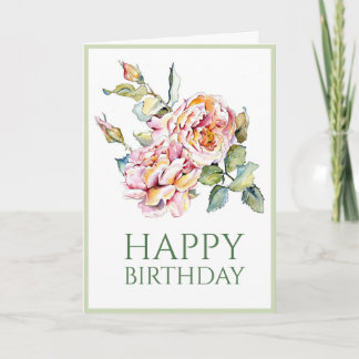 Pink Roses Birthday 5x7 Folded Card