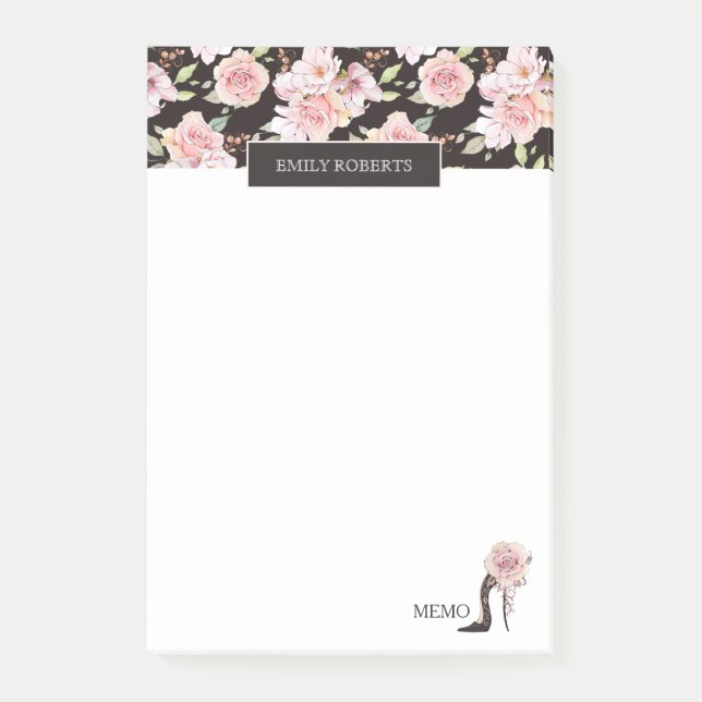 Pink roses, Black stiletto elegant fashion design Post-it Notes (Front)