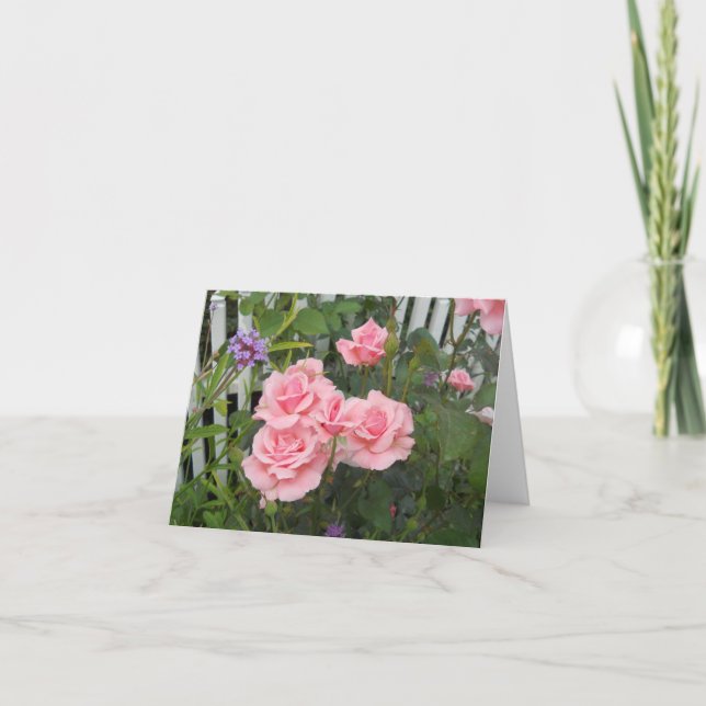 Pink Roses Blank Folded Note Card (Front)
