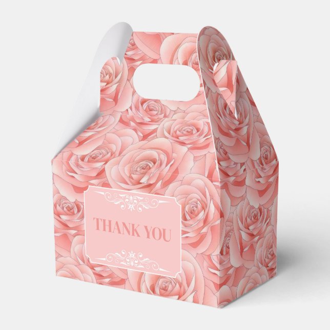 Pink Roses Blossom Floral Birthday Thank You Favor Box (Front Side)