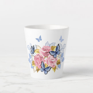 Pink Roses & Blue Butterflies - Elegant Mug