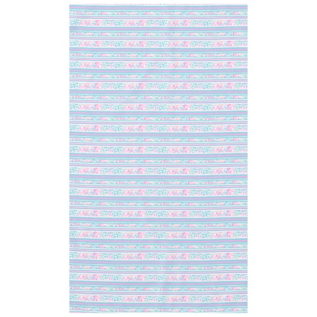 Pink Roses, Blue, Pink, White Stripes Tablecloth (Front)
