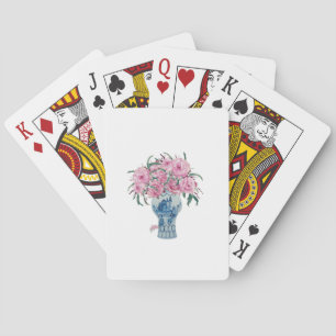 Pink Roses Blue White Ginger Jar  Playing Cards