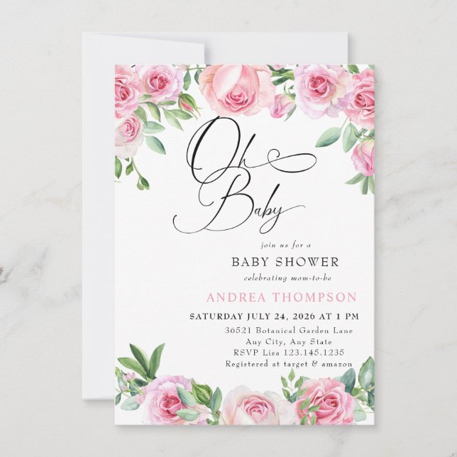 Pink Roses Blush Baby Shower Invitation (Front)