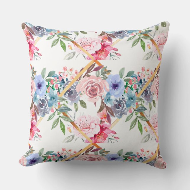 Pink,roses,boho,trellis,watercolour flowers art   throw pillow (Front)