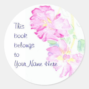 Pink Roses Bookplates to Personalise Classic Round Sticker