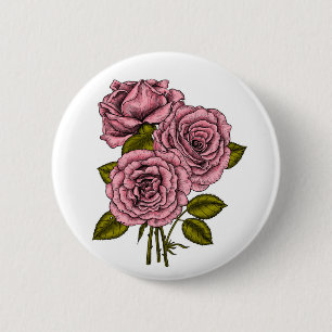 Pink roses bouquet 2 inch round button