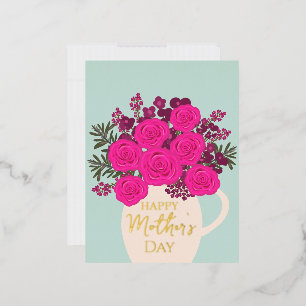 Pink Roses Bouquet – Elegant Mother’s Day Floral Foil Holiday Postcard