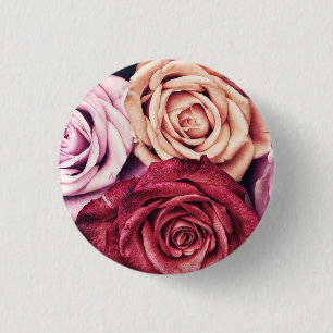 Pink Roses Bouquet Photo 1 Inch Round Button