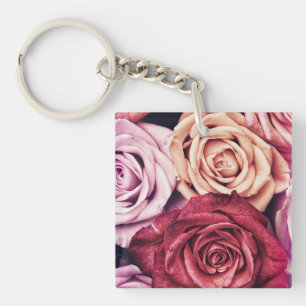 Pink Roses Bouquet Photo Keychain