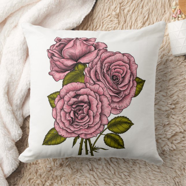 Pink roses bouquet throw pillow (Blanket)
