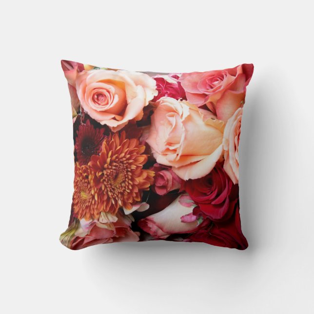 Pink Roses Bouquet Throw Pillow (Front)